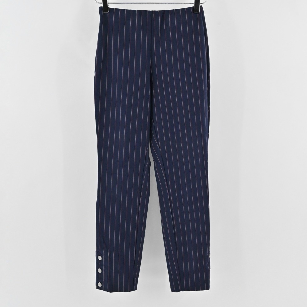 Rag Bone Womens Simone Red Navy Pinstripe Pants Size 2 Skinny Leg Side Snap